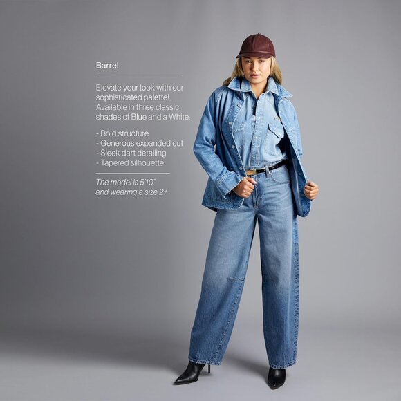 Women’s Baggy Barrel Jeans Wide Leg Cotton Mid Rise Zipper Button - Picture 5 of 6